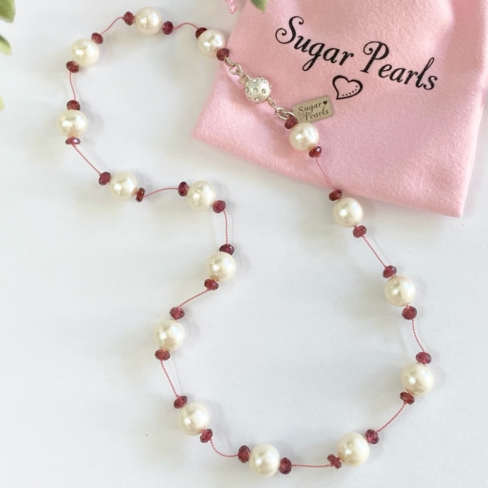 Tin Cup Pearl and Garnet Necklace